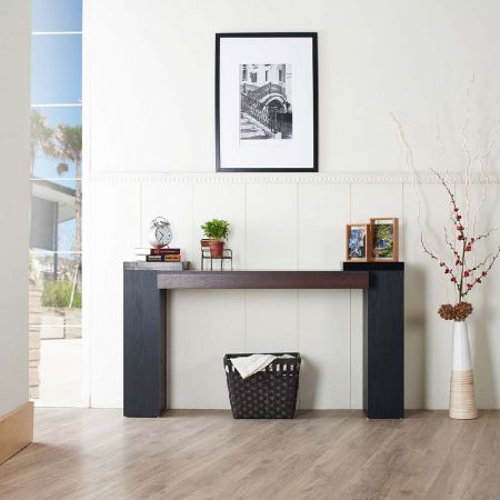Mesa de console com pés de coluna de aglomerado e espessura espessa